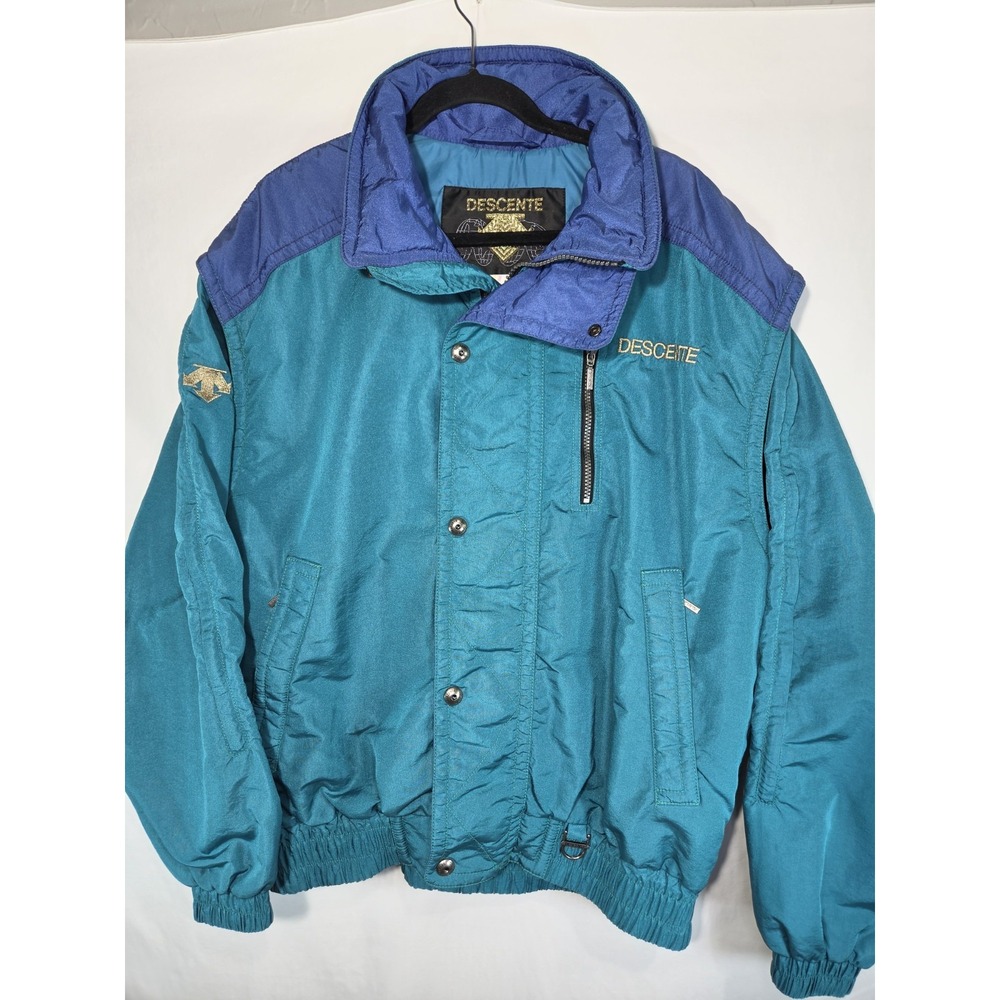 VTG Descente Ski Winter Jacket Mens 2XL Colorblock 90's Blue Teal Vented Hooded